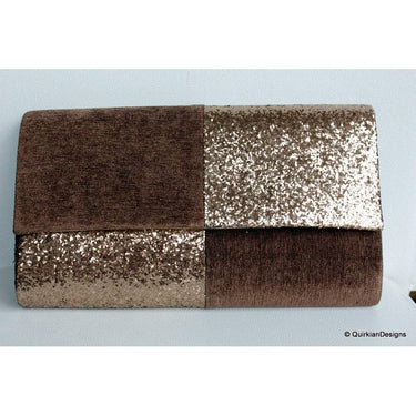 Brown Fabric Clutch And Copper Sequins Clutch, Wedding Clutch, Party Bag, Hard Body Bag